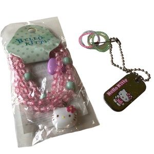 HELLO KITTY Bracelet (NWT) & Vintage Key Chain w Glitter Rings
